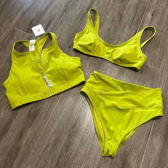New Fabletics High Tide zip-front swim top and High Rise Swim Set green martini - Picture 1 of 9